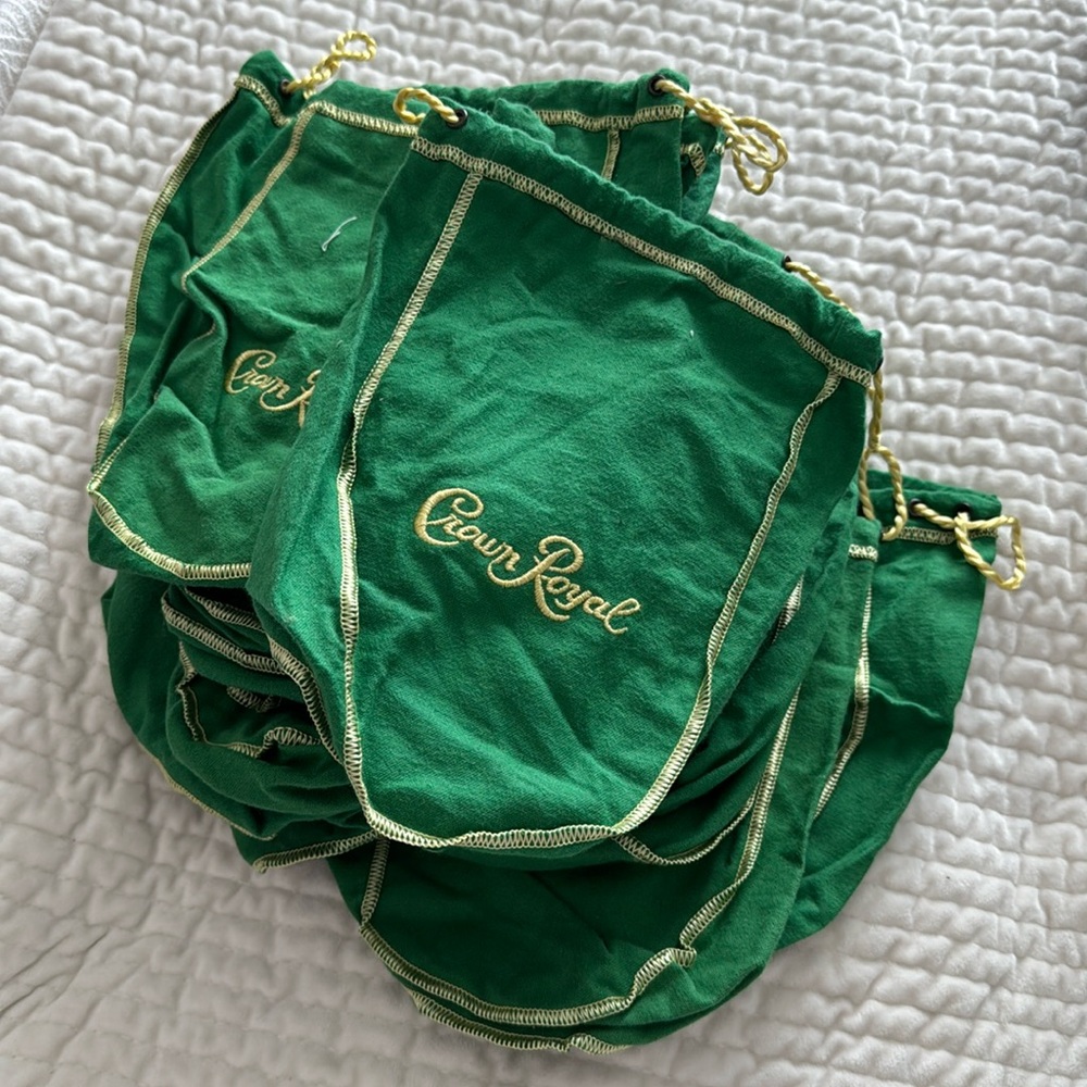 Set of 17 Crown Royal Apple drawstring bags